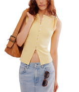 Free People Brand Tilly Ribbed Knit Crew Neck Sleeveless Fitted Vest