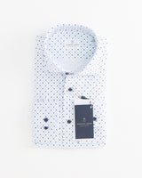 Emanuel Berg Byron White Striped 4Flex Shirt with Geometrical Contrast