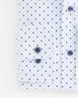 Emanuel Berg Byron White Striped 4Flex Shirt with Geometrical Contrast