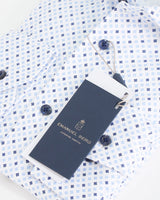 Emanuel Berg Byron White Striped 4Flex Shirt with Geometrical Contrast