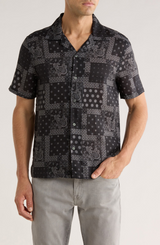 John Varvatos Dan Bandana Print Linen Camp Shirt