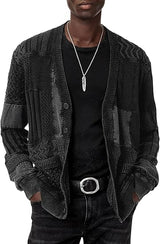 John Varvatos Mixed Texture Patchwork Cardigan