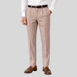 Windowpane Stretch Jersey Pleated Trousers - Taupe
