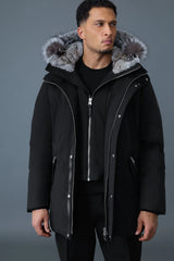 EDWARD-XZ 2-in-1 down parka with hooded breastplate and silver fur collar