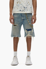 Purple Distressed Patch Shorts