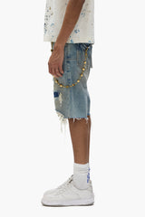 Purple Distressed Patch Shorts