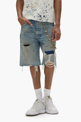 Purple Distressed Patch Shorts