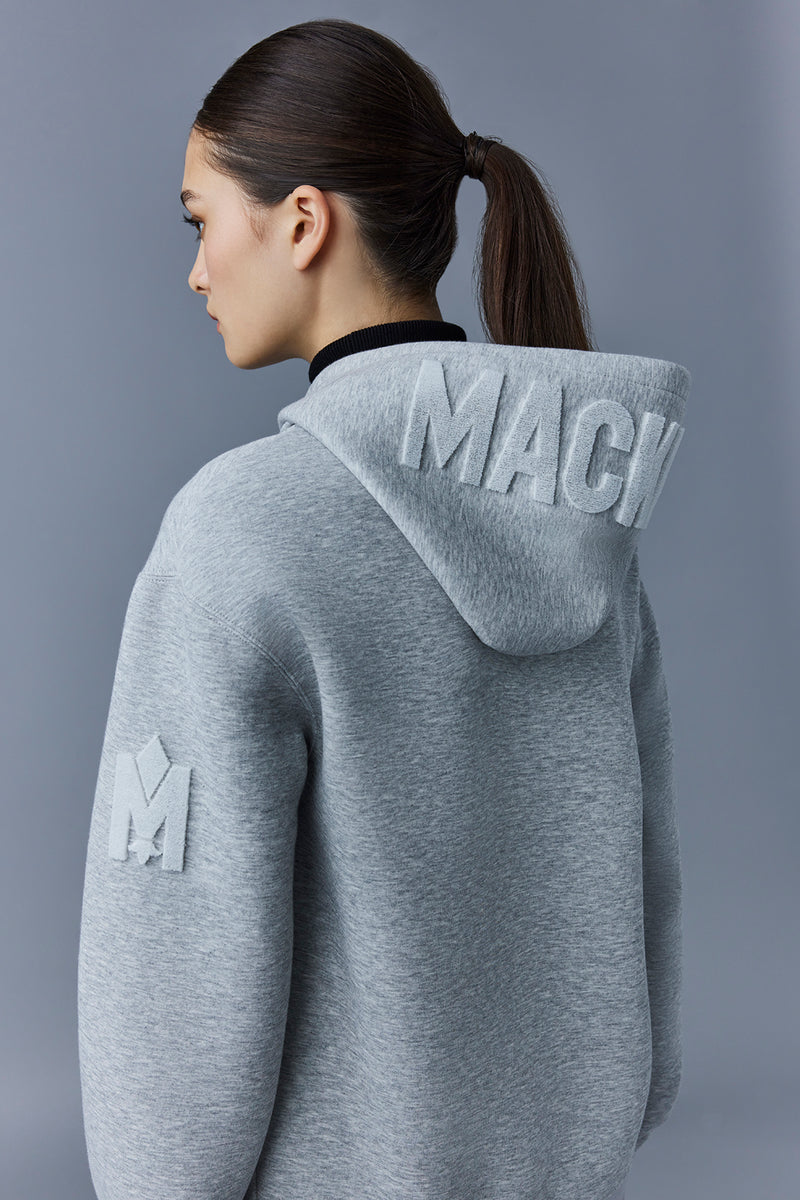 Mackage Krys Light Grey Melange Unisex Hoodie with Velvet Embroidery