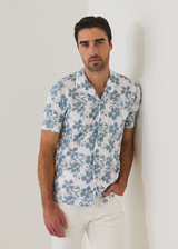 Patrick Assaraf Pima Cotton Stretch Tropical Print Camp Collar Shirt