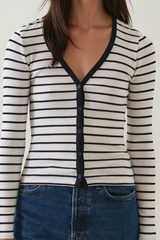 Patrick Assaraf Modal Cotton Stripe Rib Cardigan
