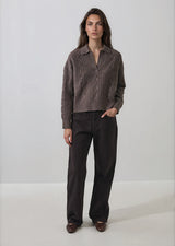 SUPERFINE WOOL RELAXED CABLE POLO SWEATER