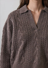 SUPERFINE WOOL RELAXED CABLE POLO SWEATER