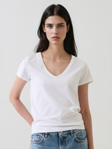 Patrick Assaraf Short Sleeve Iconic V-Neck Stretch Tee
