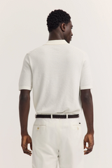 Bugatti Knitted polo shirt with full-length button placket and polo collar in ecru