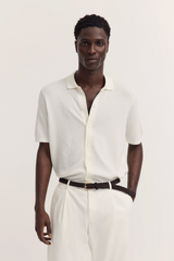 Bugatti Knitted polo shirt with full-length button placket and polo collar in ecru