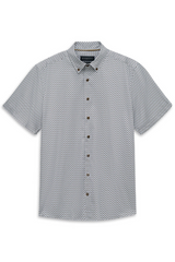 Striped short-sleeved shirt with button-down collar and modern cut