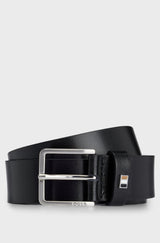 Boss Italian-leather belt with signature-stripe keeper trim