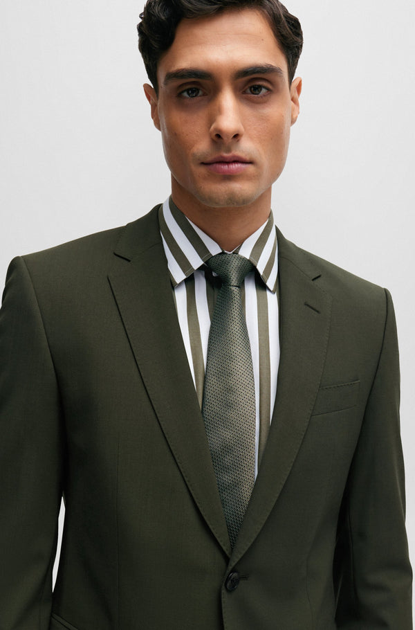 BOSS Slim Fit Suit in Wrinkle-Resistant Stretch Wool in Dark Green