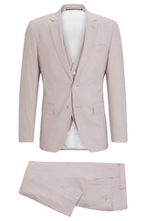 Boss SLIM-FIT Light Pink Suit In a Melange Wool Blend