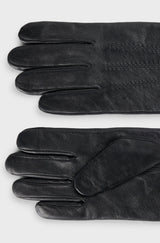 Touchscreen-friendly gloves in leather with metallic logo lettering