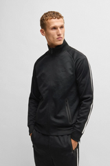Boss Circle-Jacquard Zip-Up Sweatshirt with Side Stripes