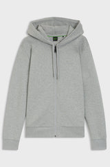 Zip-up hoodie in stretch cotton with logo detail