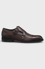 Boss Double monk shoes in leather with perforated detail