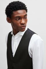 Boss Slim-fit waistcoat in checked virgin wool serge
