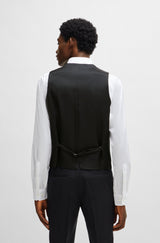 Boss Slim-fit waistcoat in checked virgin wool serge