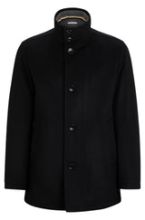 BOSS H-Coxtan Relaxed-Fit Virgin Wool Coat In Black
