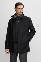 BOSS H-Coxtan Relaxed-Fit Virgin Wool Coat In Black