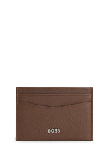 Boss Logo-lettering card holder in grained leather