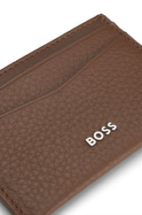 Boss Logo-lettering card holder in grained leather