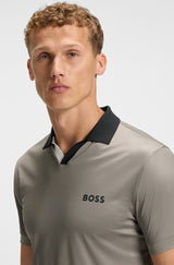 Boss Active slim-fit ripstop polo shirt with color-blocking