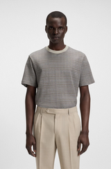 Boss Mercerized-cotton T-shirt with grid pattern