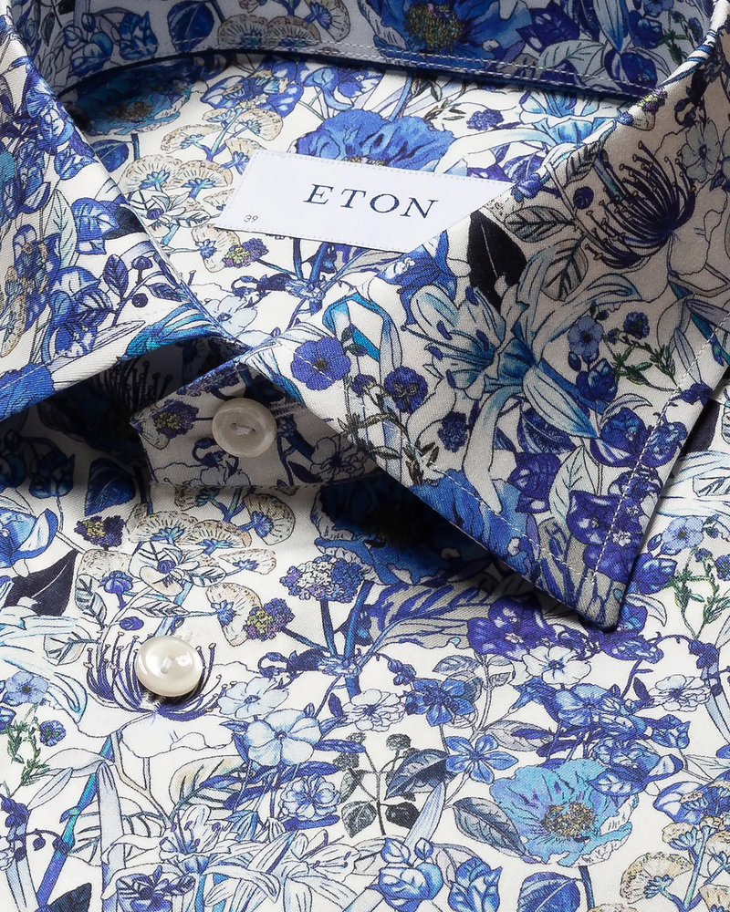 ETON Blue Floral Print Signature Twill Shirt
