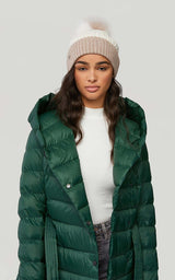 Soia & Kyo CIEL rib knit hat with removable feather pom pom