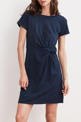 Velvet Briar Cotton Slub Knot T-Shirt Dress in Lagoon