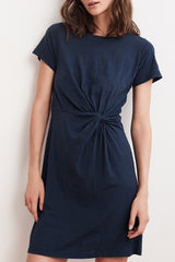 Velvet Briar Cotton Slub Knot T-Shirt Dress in Lagoon