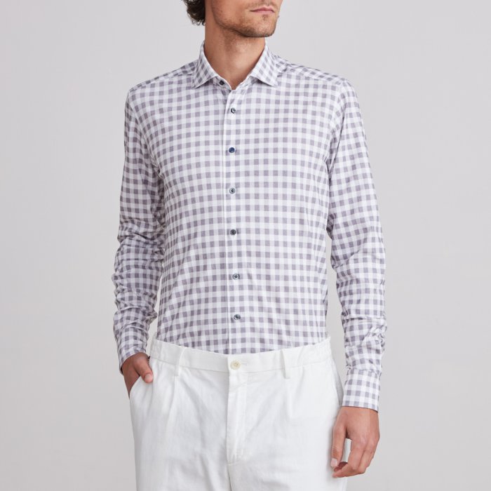 Emanuel Berg Byron Grey Checked 4Flex Shirt