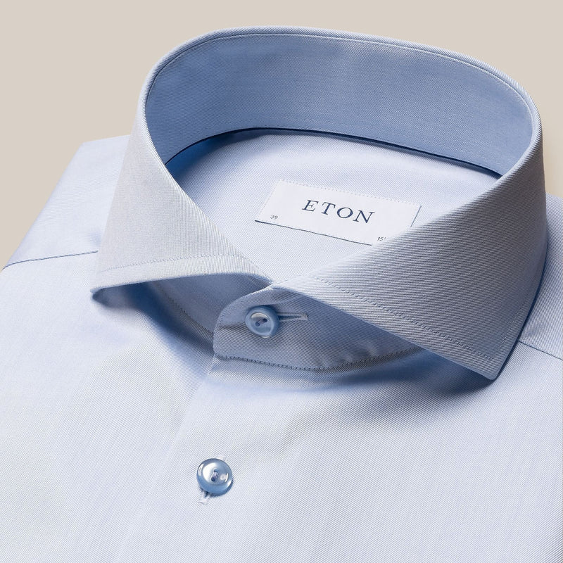 Eton Light Blue Micro Print Effect Signature Twill Slim-fit Shirt