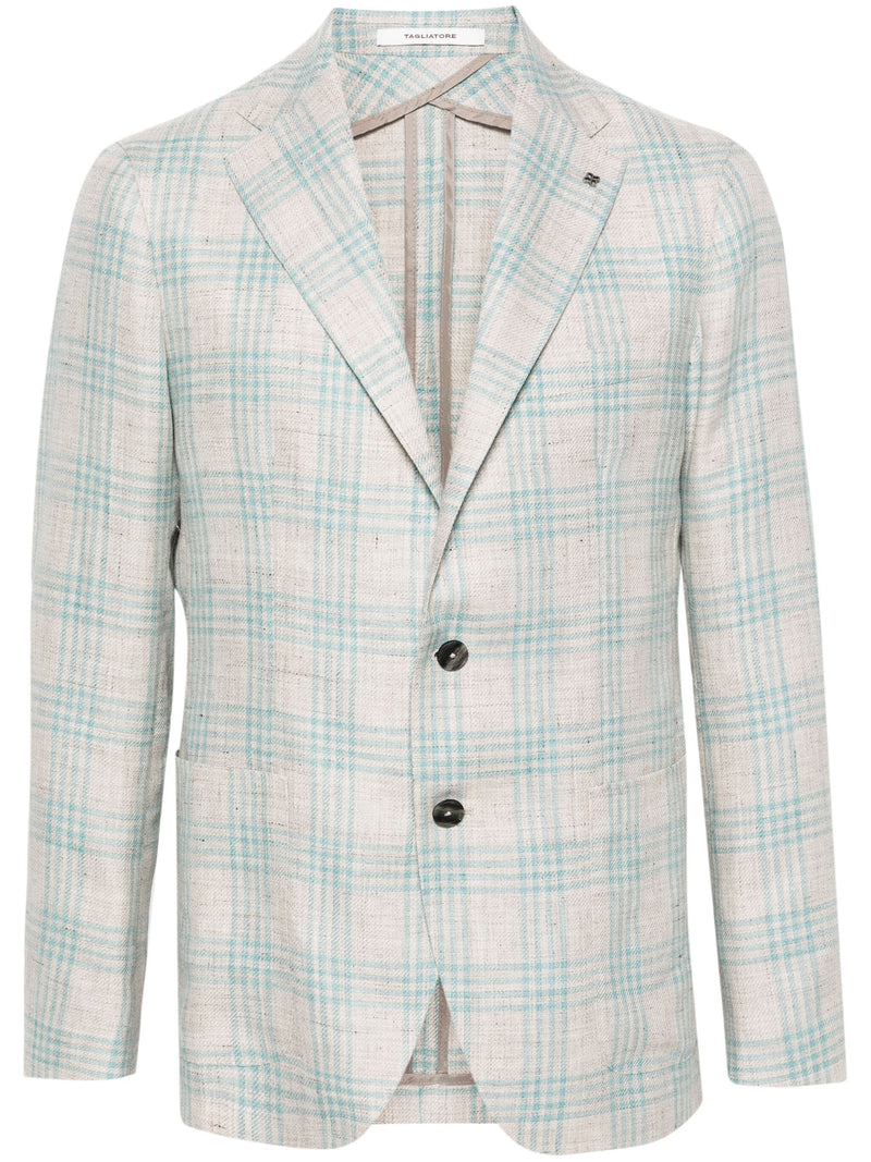 Tagliatore Sky Blue Check Beige Blazer