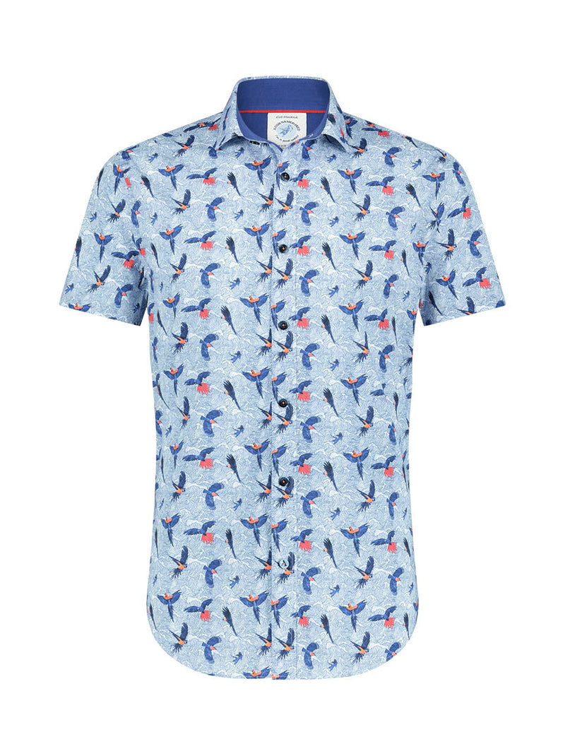 A Fish Named Fred SS Birds Shirt in light Blue