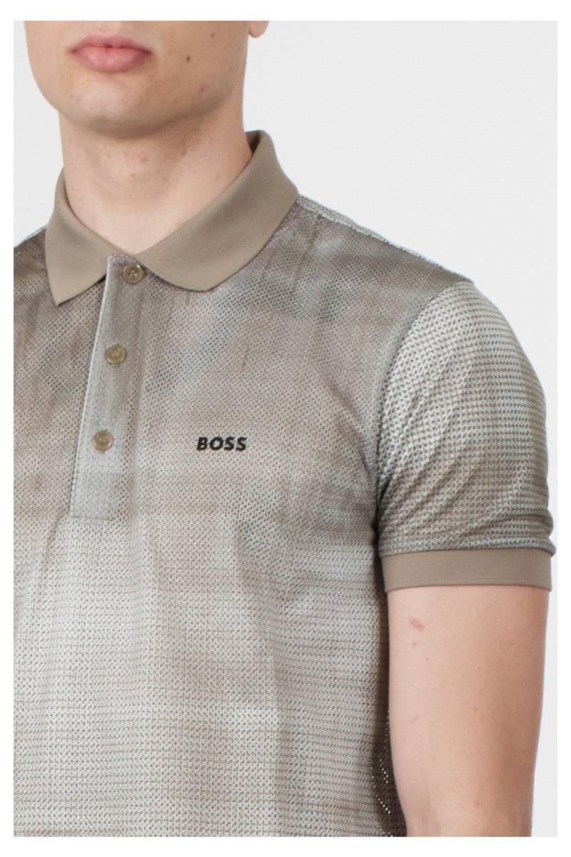Boss Printed Mesh Polo Shirt With Logo Detail
