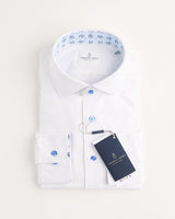 Emanuel Berg Modern 4 Flex Stretch Knit White Shirt With Floral Trim