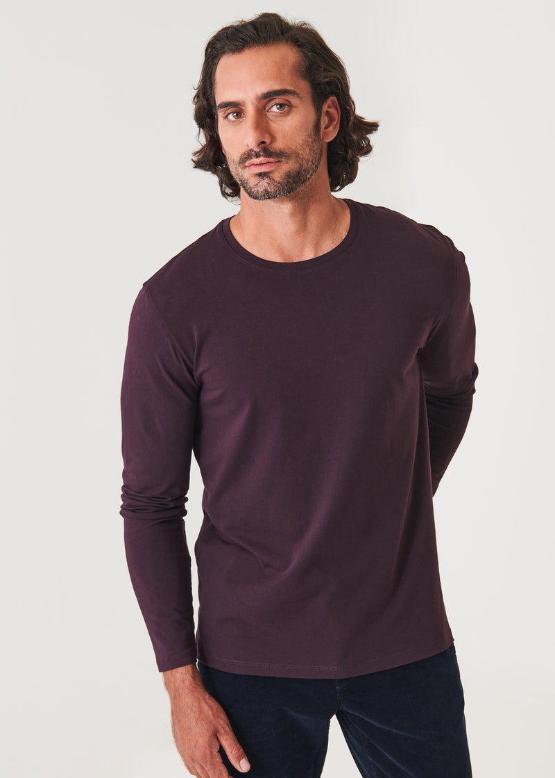 Patrick Assaraf Pima Cotton Stretch Long Sleeve T-Shirt- Bordeaux