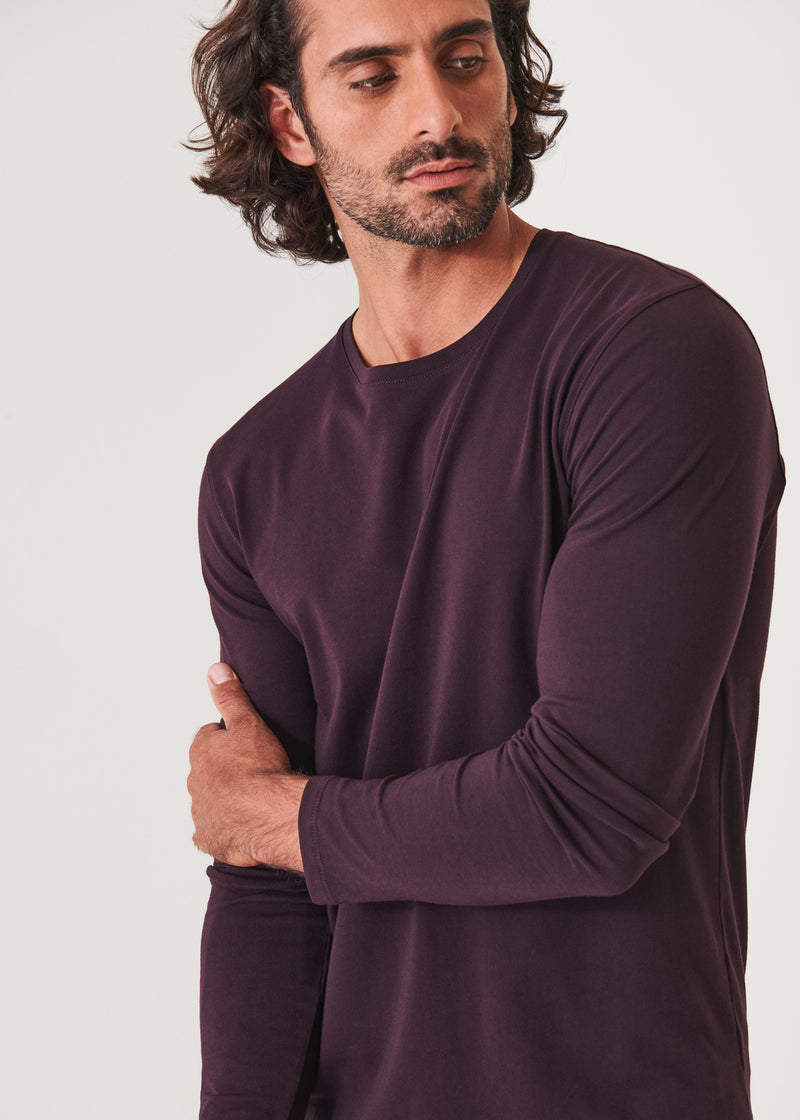 Patrick Assaraf Pima Cotton Stretch Long Sleeve T-Shirt- Bordeaux