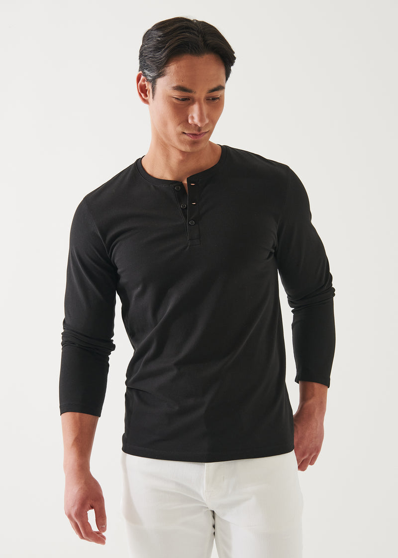 Patrick Assaraf Pima Cotton Henley- Black