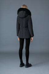 ADALI-BXZ Down coat with blue fox fur Signature Mackage Collar