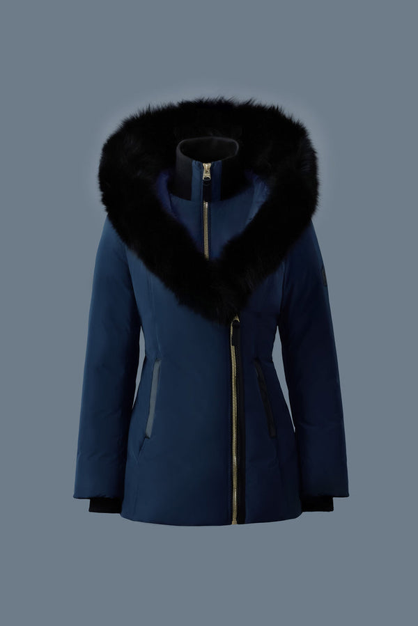 Mackage Adali Down Jacket with Blue Fox Fur Signature Mackage Collar